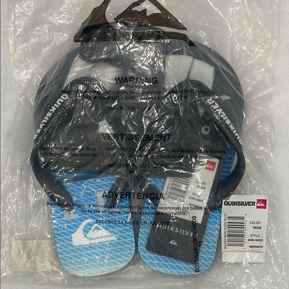 Quiksilver Blue and Black Flip Flops youth 11